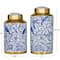 Blue & Gold Ceramic Floral Decorative Jars Set